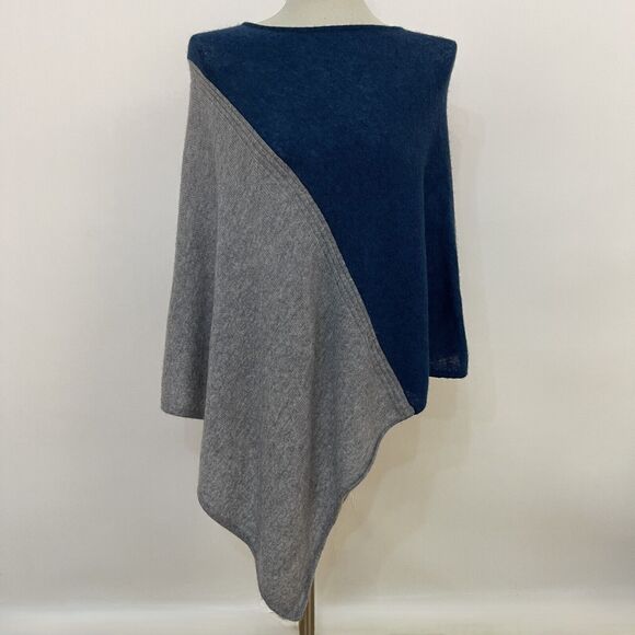 Celeste Poncho Sweater Small Medium Large One Size Teal Blue Gray Wool Cashmere - Picture 1 of 6